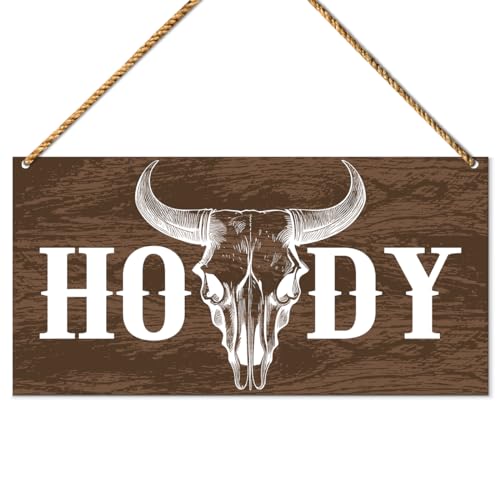 Western Sign Wood Decor, Rustic Hanging Sign Decoration for Home Living Room Bedroom Wall Decor, Housewarming Gifts for Cowboy Country Music Lover, Howdy