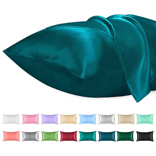 Lirex 2 Paquetes Funda Almohada Seda, Microfibra de Color Sólido Suave Funda de Almohada de Seda,...
