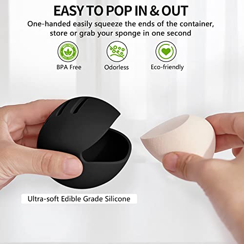 Fauxomor Makeup Sponge Holder,Double-sided 5-line Vented Silicone Beauty Blender Case for Travel,Shatterproof Beauty Blender Holder for All Sponges Sanitary Reuse Easy to Carry,Black - Image 2