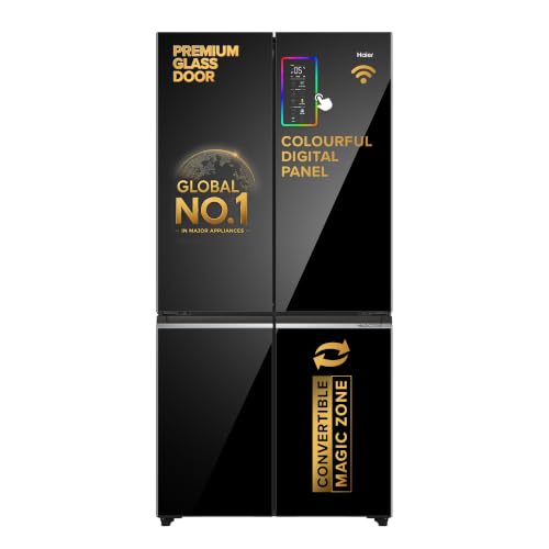 Image of Haier 630L Lumiere French Door 4 Door Side by Side Frost Free Refrigerator|Convertible|Wi-Fi|Inverter|Colourful Display Panel|Motion Sensor|My zone|Sun Lit Interior (HRB-700KGU1, Black Glass)