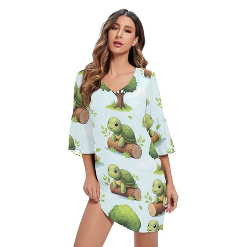 Robe d'été tortues vertes 3/4 idéale pour flâner sur la plage en vacances