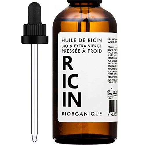 Huile de Ricin 100% Bio, Pure et Naturelle - 100 ml - Soin pour Cheveux, Cils, Ongles, Peau.