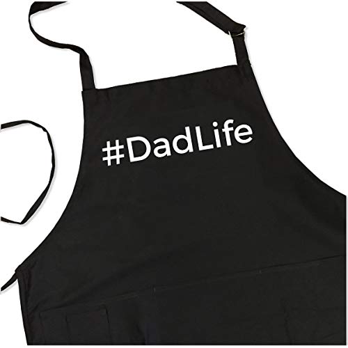 ApronMen - Dad Life Apron - 1 Size Fits All Chef Apron 4 Utility Pockets, Adjustable Neck and Extra Long Waist Ties - Black Color