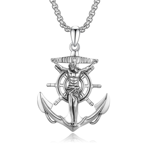 Men's Religious Necklace 925 Sterling Silver Crucifix | Saint Medal Pendant Protection Amulet Jewelry Gifts with 2.5mm 22