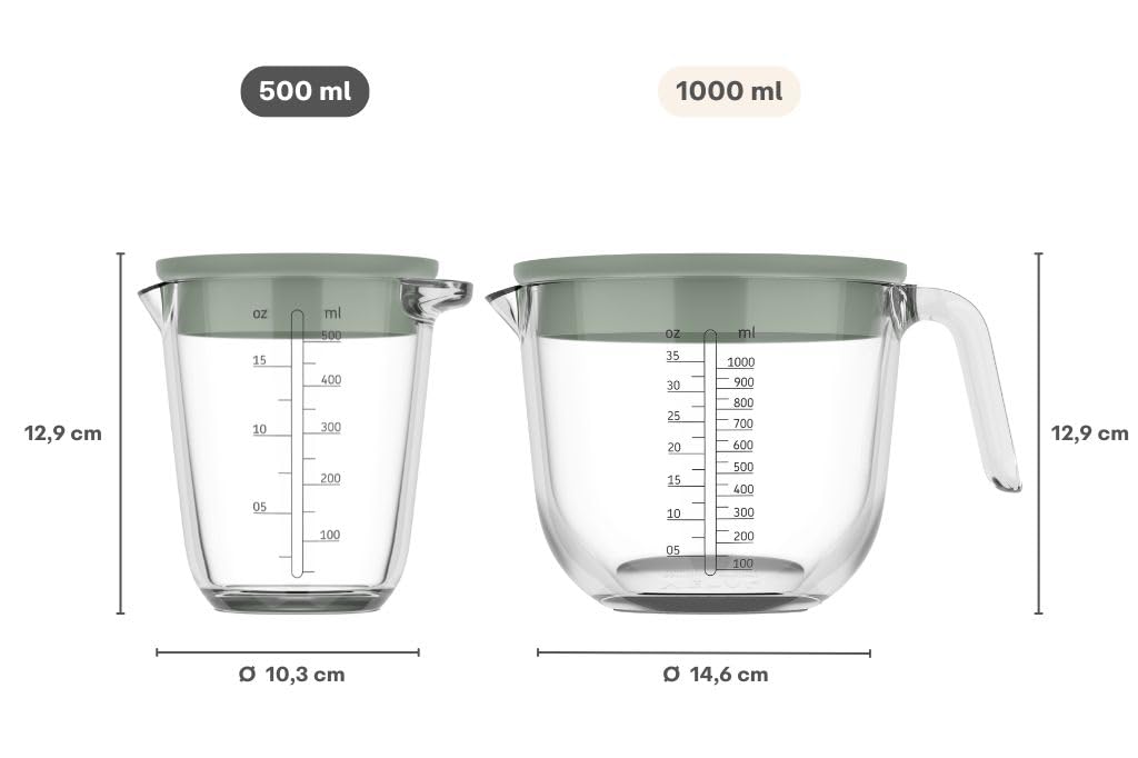 Mepal Szklany Dzbanek z Miarką i Pokrywką Chef it, Łatwa do Odczytania Skala, Bezpieczny w Mikrofalówce i Piekarniku, Nadaje się do Zmywarki, 500 ml, Nordic sage
