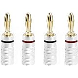 AMIUKON 24K 金メッキ バナナプラグ スピーカーケーブルコネクター アルミメタルシェル 12AWG-18AWGゲージ 4mm (4本セット)