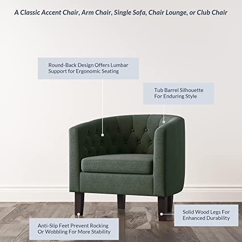 Image of BELLEZE Green Accent Chairs for Living Room, Set of 2 Elegant Arm Chairs, Upholstered Tufted Barrel Chairs Club Chairs for Bedroom with Sturdy Legs and Linen Fabric - Berlinda (Green)