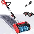 16-Inch Cordless Snow Shovel,Cordless Battery Snow Blower with Adjustable Handle, Electric Snow Shovel, for Patio Deck Driveway,Red-2Battery