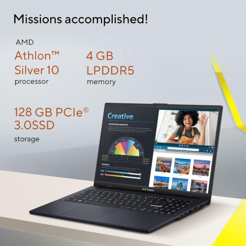 Image of ASUS Vivobook Go 15 Laptop, 15.6 inch FHD 16:9 Display, AMD Athlon Silver 10 Processor, AMD Radeon Graphics, 4GB RAM, 128GB SSD, Windows 11 Home, Peacock Blue, E1504FA-PS04-B