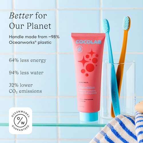 Image of Cocobrush Ultra Soft Manual Toothbrush by COCOLAB, Pool Blue | 16x better clean, fine compact head bristles for deep cleaning, sensitive gums oral care, for adults and kids
