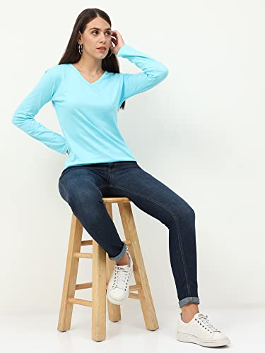 Image of FLEXIMAA Women's Cotton Plain V Neck Full Sleeve T-Shirt
