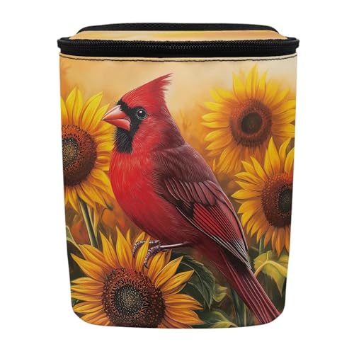 Image of Talayituse Cardinal Sunflower Print Car Trash Can Portable Auto Garbage Bin Multifunctional Vehicle Interior Accessories with Adjustable Straps Universal Fit Truck SUV Sedan