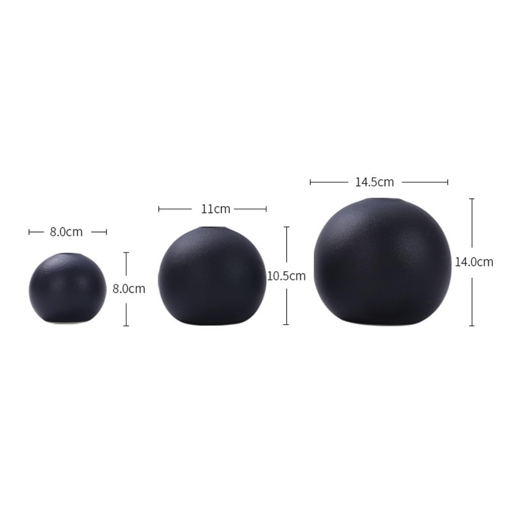 Keramik Kugelvase rund Vase 3er Set minimalistisch Blumenvase für Pampasgras Trockenblumen Tischdeko Wohnzimmer Esstisch Büro Innenbereich Moderne Dekoration Geschenkidee,Weiß