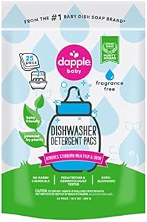 DAPPLE Baby Dishwasher Pacs, Fragrance Free Dishwasher Pods, Plant Based, Hypoallergenic, 25 Count