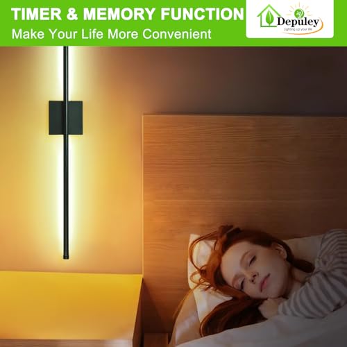Image of Depuley Wall Sconces Battery Operated: Set of 2 Wireless Wall Lights with Remote for Bedroom - Rechargeable 15 Colors Black Wall Lamp for Living Room Hallway Home Decor