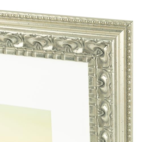 Image of Golden State Art, 13X19 Ornate Finish Photo Frame with White Mat for 11X17 Picture & Real Glass, Color: Silver Beige