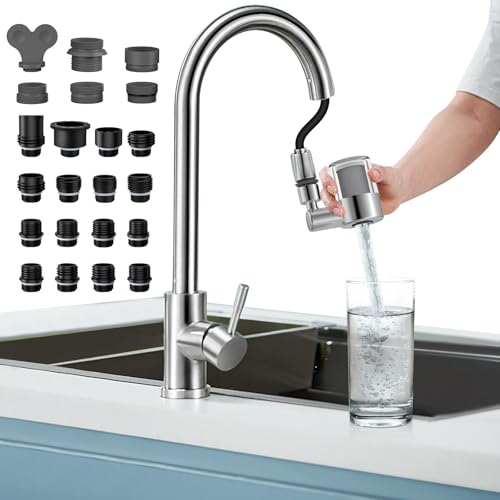 CECEFIN 720 Swivel Sink-Faucet Water-Filter - 22 Adapters Fit Most Bathroom/Pull Out Kitchen/RV Faucets, Tap Mount Water Filtration, Carbon Purifier Reduces 99% Chlorine, Last 528 Gallons Water