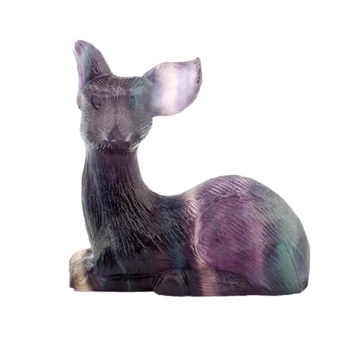 2.0inches Natural Colorful Fluorite Deer Pocket Rainbow Stone Hand Carved Animal Figurine
