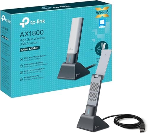 TP-Link Archer TX20UH AX1800 WiFi Dongle for PC, WiFi 6 Dual Band Wireless, USB WiFi Adapter for PC, 1.2 Meter Cable, Broader Coverage, 3.0 USB WiFi Dongle, Wins, MU-MIMO, OFDMA, Flexible Design