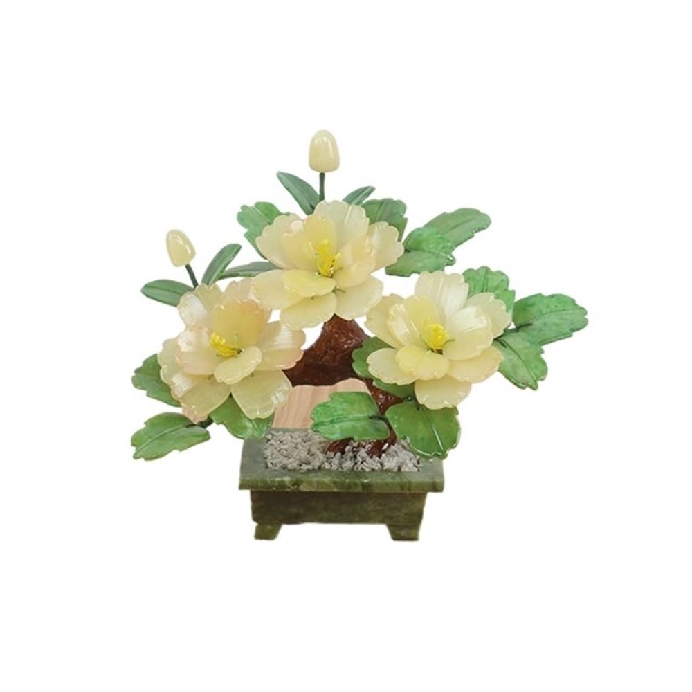 CHENGAIJIAN Artificial Bonsai Tree, Jade Bonsai, Retro Peony Chinese Handicraft Artificial Flower Potted Plant(Beige)