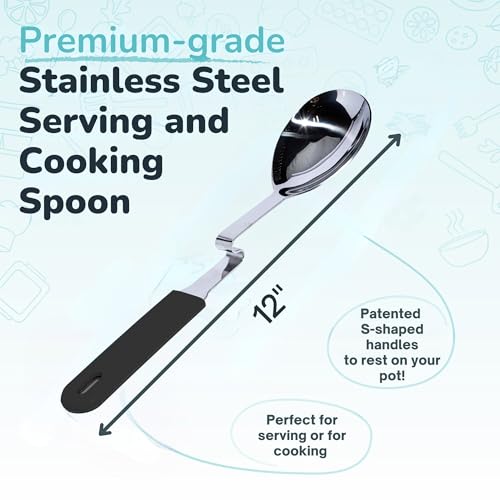 Souper Cubes + Lori Greiner No Mess Stainless Steel Cooking Spoon with Silicone Handle - Stainless Steel Serving Spoon No Mess Design Hooks on Side of Any Pot - Charcoal - Image 5
