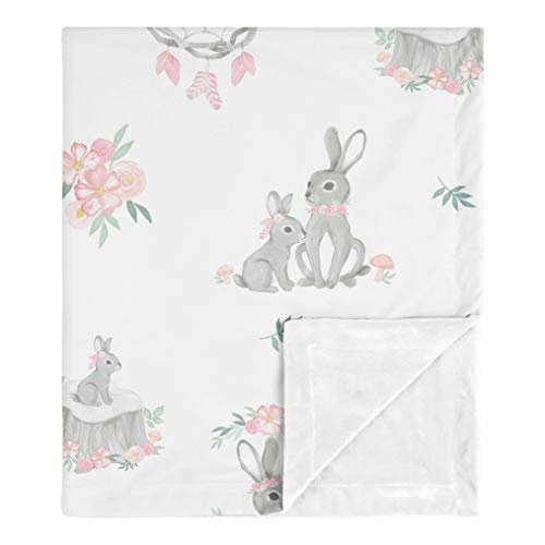 Image of Sweet Jojo Designs Woodland Bunny Baby Girl Receiving Security Swaddle Blanket for Newborn or Toddler Nursery Car Seat Stroller Soft Minky - Blush Pink and Grey Boho Floral Watercolor Rose Flower