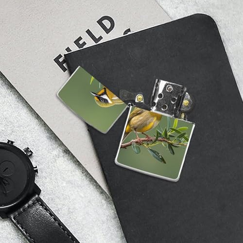 Funda retro para encendedor metálica estilo pájaros verde oliva miniatura 7