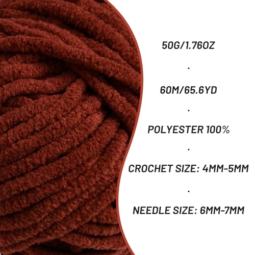 Image of 3 Packs Plush Chenille Chunky Crochet Yarn - Baby Yarn for Crocheting Soft - Velvet Yarns Knitting for Blankets Crafts - Fluffy Amigurumi Yarns 150g / 196.8yds (3 Coffee)