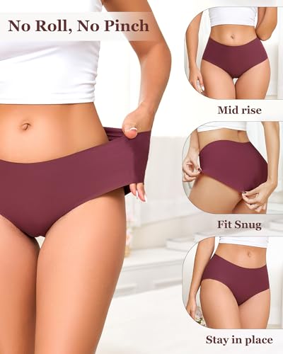 Image of FINETOO 6 Pack Womens Seamless Underwear Full Coverage No Show Hipster Panties Sexy Stretchy Invisible Briefs Bikini Lingerie