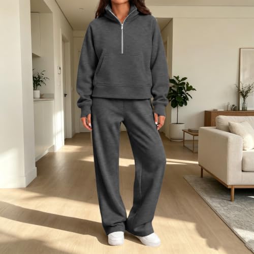 Womens Jogging Suits 2 Piece Set Lightweight Fleece Wide Leg Sweatshirt - image 6