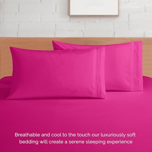 Elegant Comfort Luxurious 1500 Premium Hotel Quality Microfiber 4-Piece Sheet Set, 18-24 Inches Deep - Extra Deep Pocket Sheets - Ultra Soft 4PC Deep Pocket Sheets, Queen, Hot Pink