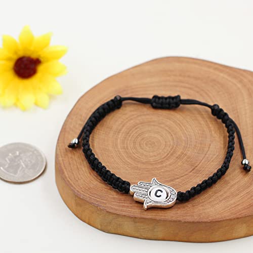 Image of Uloveido Customized A to Z 26 Letters Hand of Fatima Bracelet - Fatima Hamsa Hand Evil Eye Protection Bracelet Lucky Charm Adjustable Braided Black String
