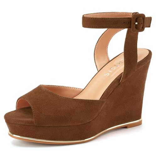 Image of Women's Dressy Platform Wedge Sandals Gold Wedges Peep Toe Patent High Heels Slingback Heeled Comfortable Ankle Strap Shoes