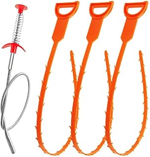 Forliver Snake Drain Hair Drain Clog Remover Cleaning Tool Pipe Snake Shower drain with 25 Inch 3 Packs Plastic sink snake & 1 Pack Drain Relief Tool for Kitchen Sink Bath Tub Bathroom(3+1)