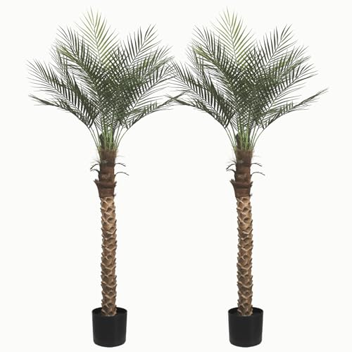 2 Pack Artificial Sago Palm Tree 5ft - Realistic Fake Sago Palm Plants for Indoor/Outdoor Decor...