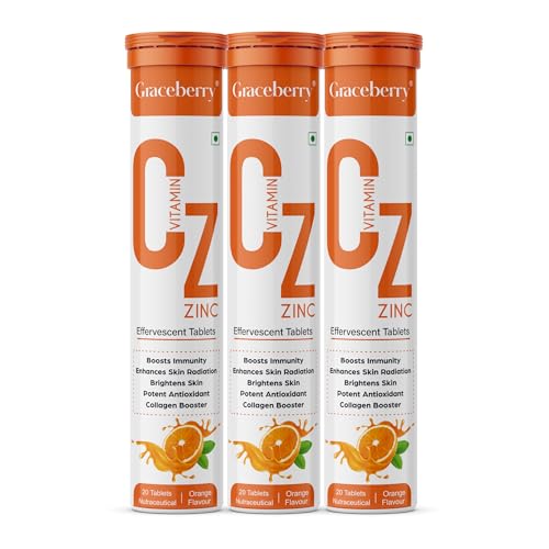 Image of Graceberry Natural Vitamin C + Zinc 1000mg with Amla, Orange Extract Supports Organic Immunity Booster 60 Effervescent Tablets| Helps Build Collagen For Healthy Nail, Hair & Skin