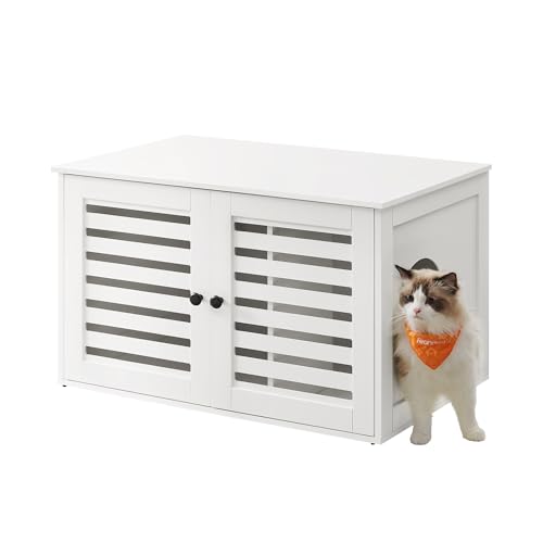 Feandrea Katzenklo-Schrank, Katzenhaus mit herausnehmbarer Trennwand, 2 Lamellentüren, Katzentoilette, Beistelltisch, 80 x 53 x 49 cm, wolkenweiß PCL003W01 Feandrea Katzenklo-Schrank, Katzenhaus mit herausnehmbarer Trennwand, 2 Lamellentüren, Katzentoilette, Beistelltisch, 80 x 53 x 49 cm, wolkenweiß PCL003W01