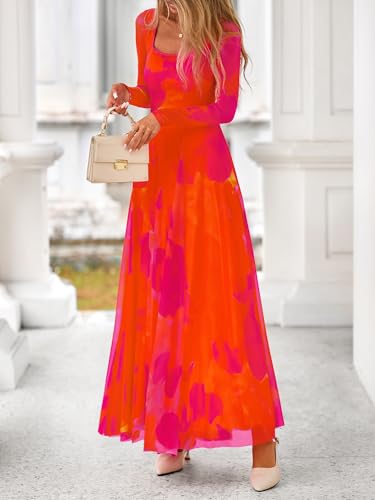 BTFBM Women Maxi Dress Fall 2025 Fashion Elegant Long Sleeve Square Neck Floral Print Party Club Wedding Guest Dresses