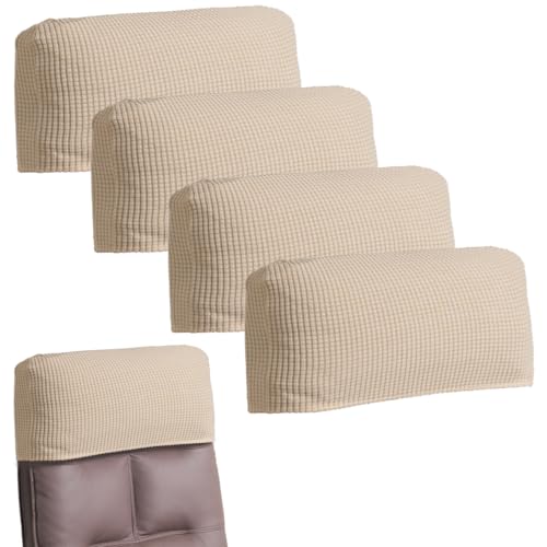 NEUORTBURG Office Chair Headrest Cover Stretchable Headrest Slipcover for Office Chairs Jacquard Head Rest Furniture Protector for High Back Computer Chairs Set of 4 Beige