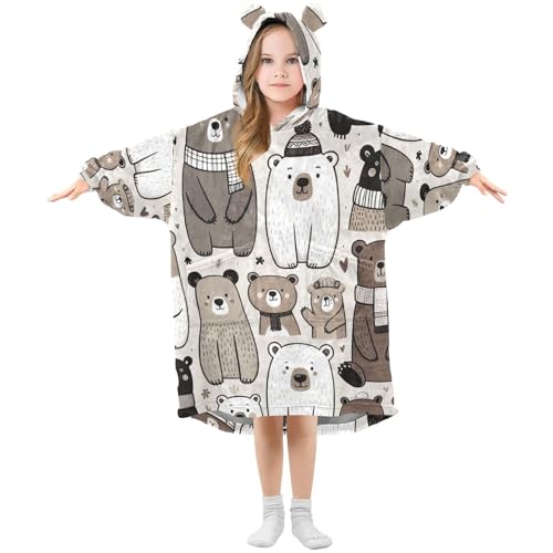 Grckit Felpa con cappuccio indossabile per bambini con motivo orso, in morbido pile Sherpa, oversize, con tasca, per ragazzi e ragazze 3-14, a12, S