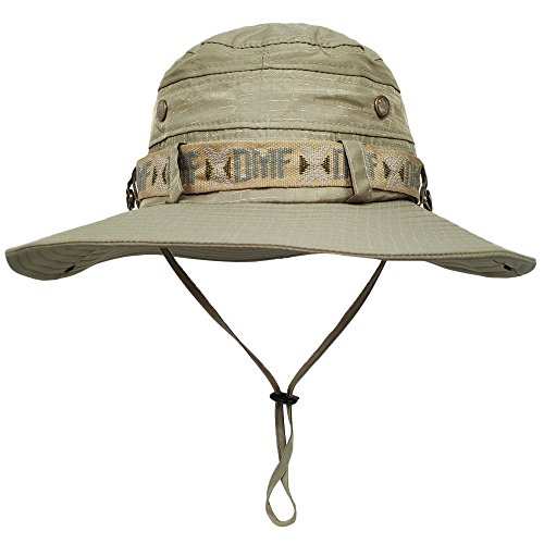LETHMIK Waterproof Fishing Sun Boonie Hat, Summer Wide Brim UV Protection Safari Cap Outdoor Hunting Hat for Men&Women Beige