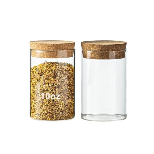 wangsdjy 10oz Glass Storage Container - Airtight Glass Jars with Cork Lid, Spice Jars, Candy Jar, Food Storage Jars for Candy, Spices, Coffee, Tea, Nuts (2PCS)