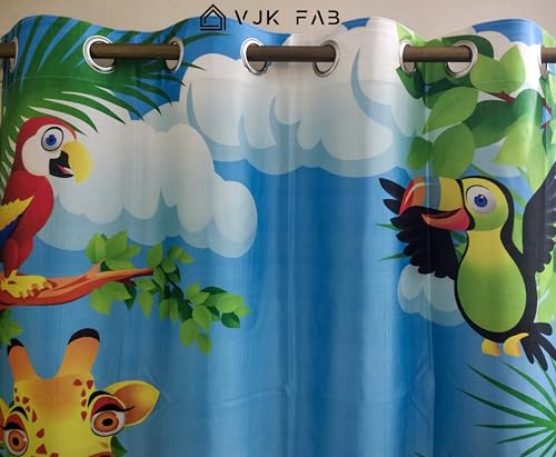 Image of 3D Printed Curtains for Kids Room Cartoon Curtains for Window 5 feet Curtain Set of 1 Pcs, Cartoon Animals Jungle