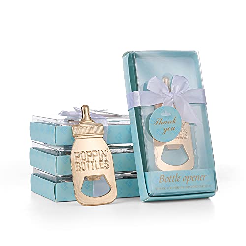 Apribottiglie per neonati, baby shower, regalo di ritorno per gli ospiti, apribottiglie con squisita confezione regalo utilizzata per i ricordi della festa del bambino (bottiglia blu-bambino, 30)