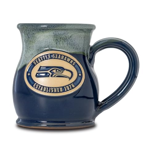 Greater Distance NFL Football Seattle Seahawks 14 oz Two-Tone Tall Belly Mug, Handmade Large Ceramic Coffee Mug With Team Logo for True Fans, Premium Deneen Pottery Made in USA