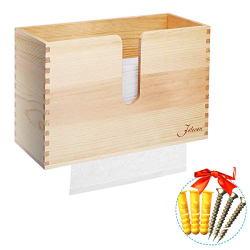 Jeteven Paper Towel Dispenser Kitchen Napkin Dispenser Wooden Bamboo Napkin Holders Wall Mount & Countertop Decor for Kitchen, Bathroom, Restaurant, Bar, Toilet of Home and Commercial