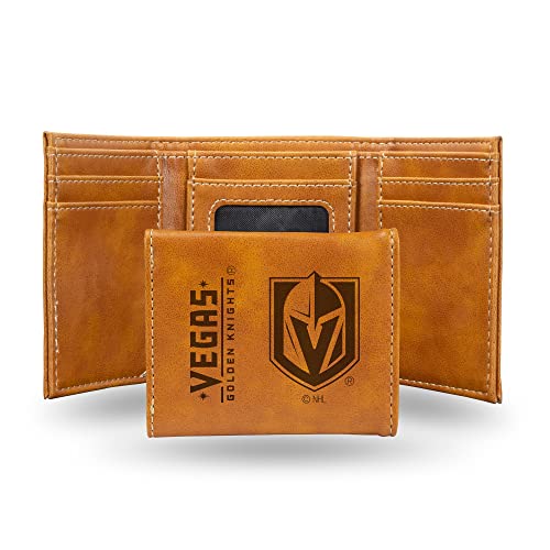 Rico Industries NHL Vegas Golden Knights Laser Engraved Brown Tri-Fold Wallet - Men's Accessory