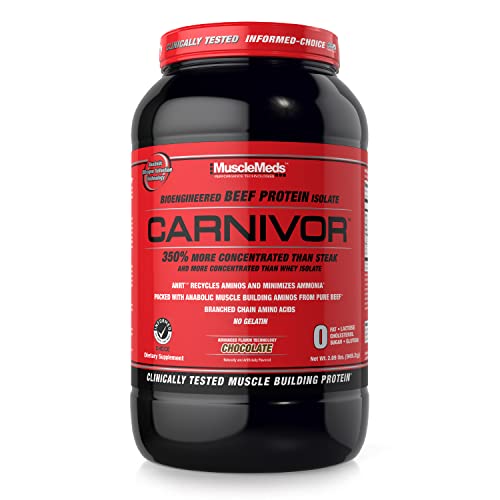 Image of MuscleMeds CARNIVOR Beef Protein Isolate Powder, Muscle Building, Recovery, Lactose Free, Sugar Free, Fat, Free, 23g Protein, Halal Certified, Chocolate, 28 Servings