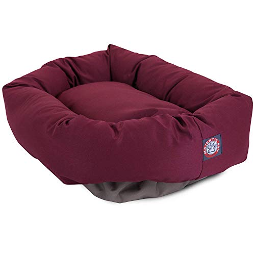 Image of Majestic Pet 40 Inch Bagel Calming Dog Bed Washable - Cozy Soft Round Dog Bed with Spine Support for Dogs to Rest their Head - fluffy donut dog bed 40x29x9 (Inch) - Round Pet Bed Large - Burgundy