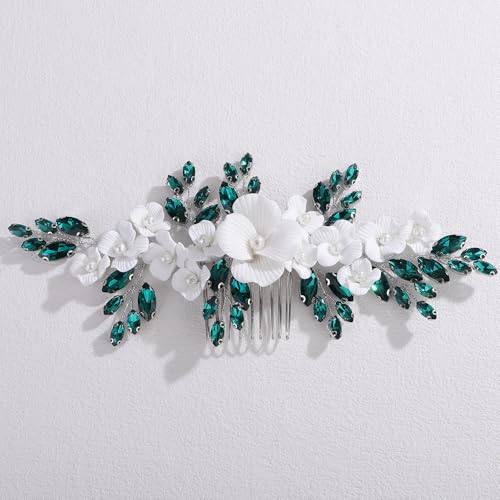 Peine grande con piedras y flores blancas decorativas miniatura 2